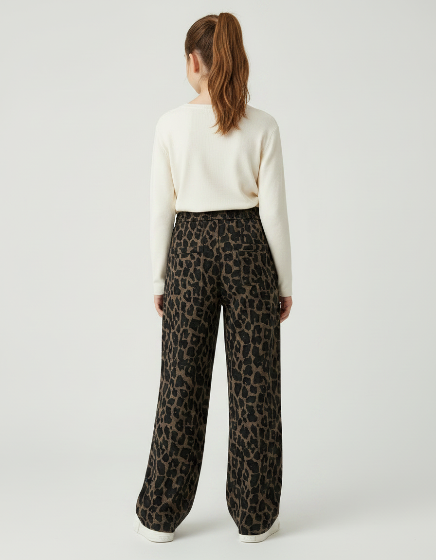 Pantalon Japonais Léopard Ample Marron Fille - Molleton - vue 2