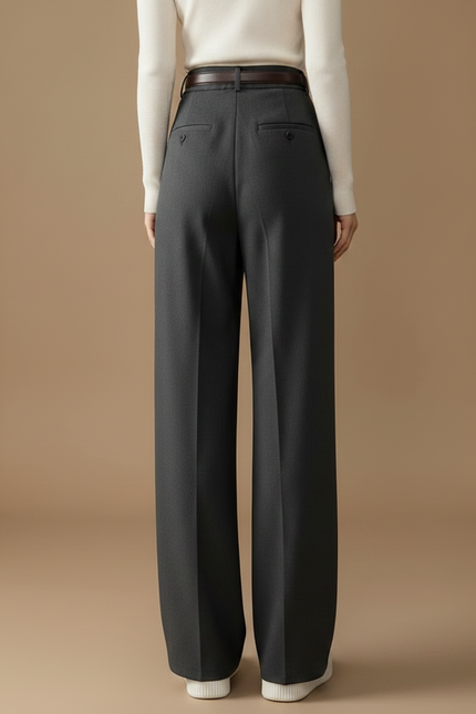Pantalon Japonais Gris Plissé Ample Élégant Décontracté Femme - Laine - vue 2