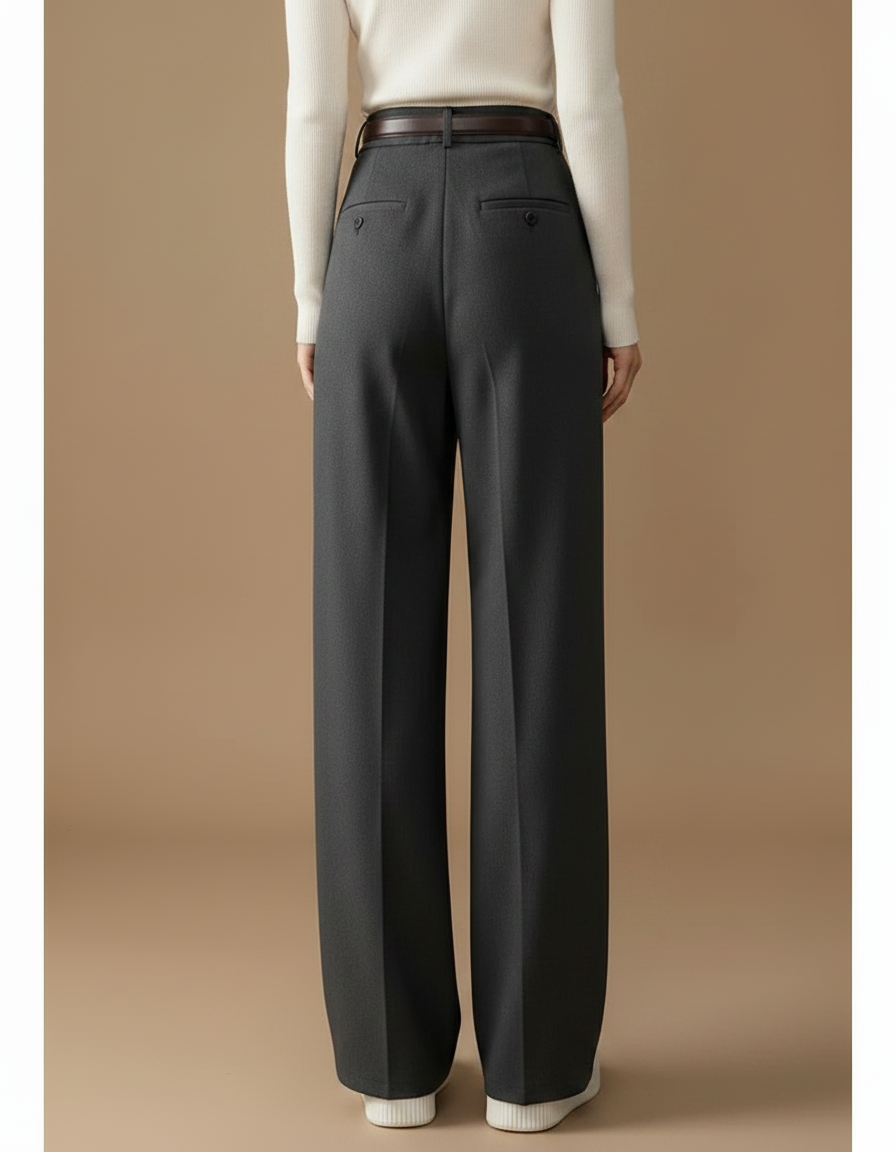 Pantalon Japonais Gris Plissé Ample Élégant Décontracté Femme - Laine - vue 2