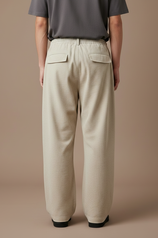 Pantalon Japonais Beige Ample Côtelé Décontracté Homme - Cordé - vue 2