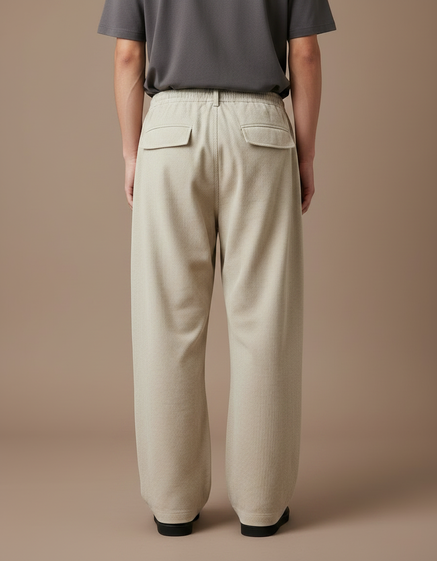 Pantalon Japonais Beige Ample Côtelé Décontracté Homme - Cordé - vue 2