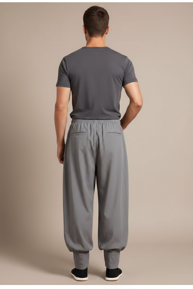 Pantalon Japonais Gris Ample Coton Fluide Homme - vue 2
