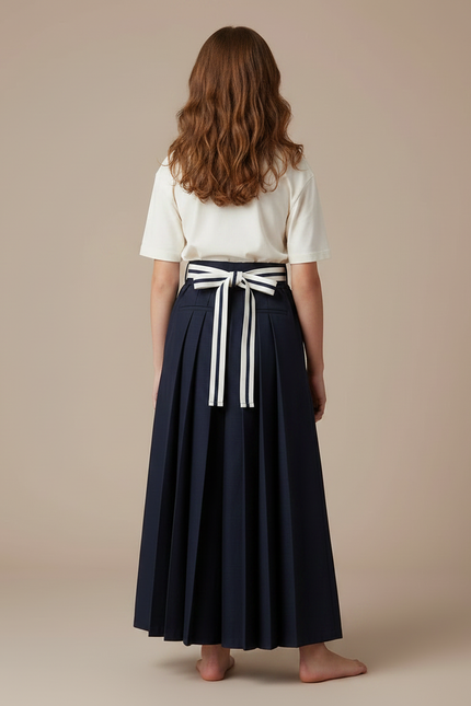 Pantalon Japonais Plissé Ample Marine Ceinturé Fille - Gabardine - vue 2