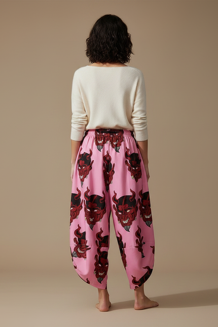 Pantalon Japonais Rose Démon Ample Harem Fluide - Viscose - vue 2