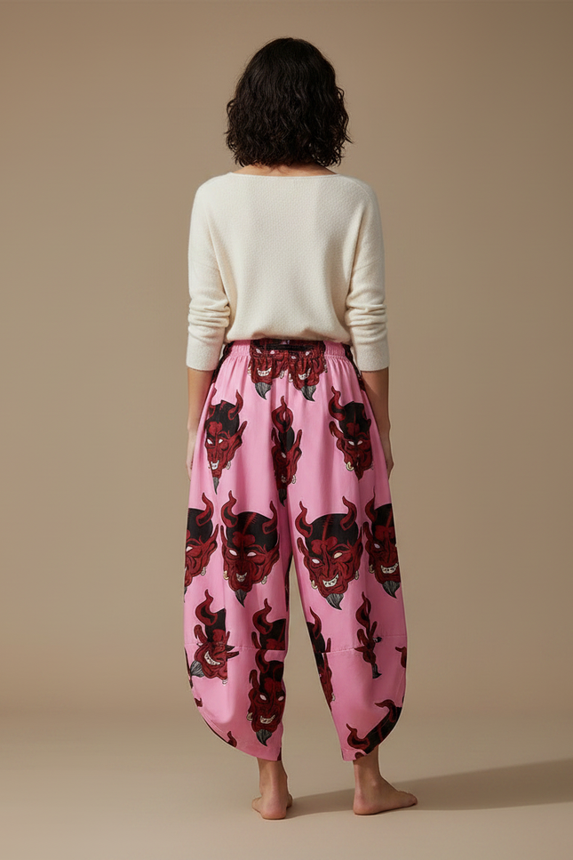 Pantalon Japonais Rose Démon Ample Harem Fluide - Viscose - vue 2