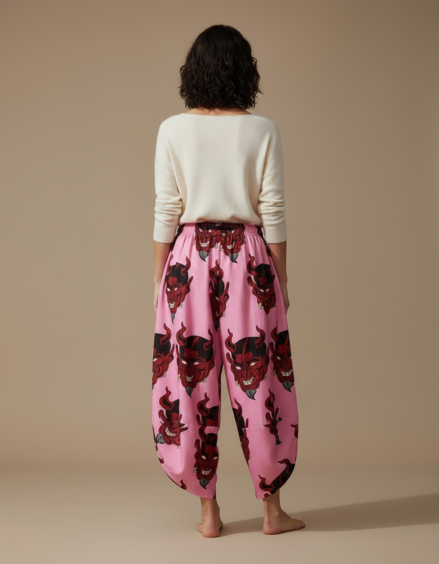Pantalon Japonais Rose Démon Ample Harem Fluide - Viscose - vue 2