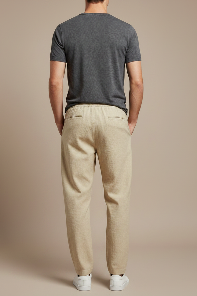 Pantalon Japonais Beige Ample Coton Lin Décontracté Homme - vue 2