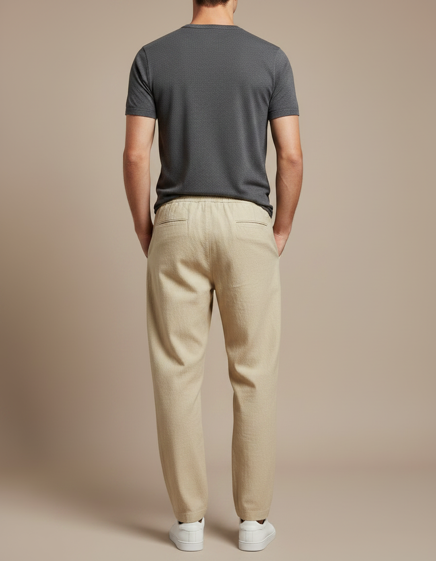 Pantalon Japonais Beige Ample Coton Lin Décontracté Homme - vue 2