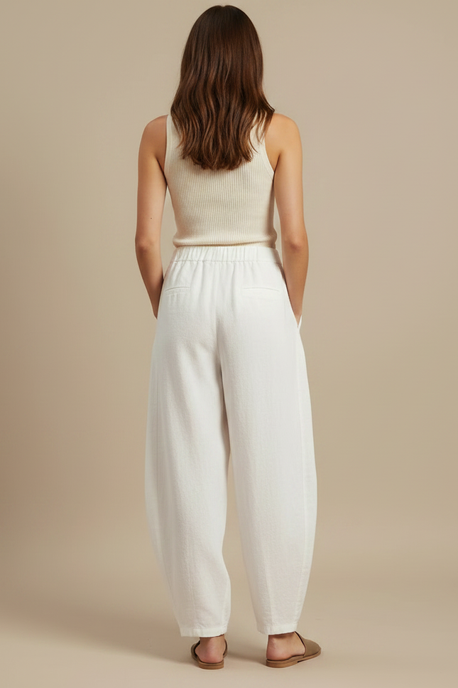 Pantalon Japonais Blanc Lin Ample Élastique Femme - vue 2