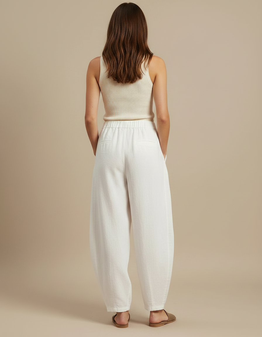 Pantalon Japonais Blanc Lin Ample Élastique Femme - vue 2