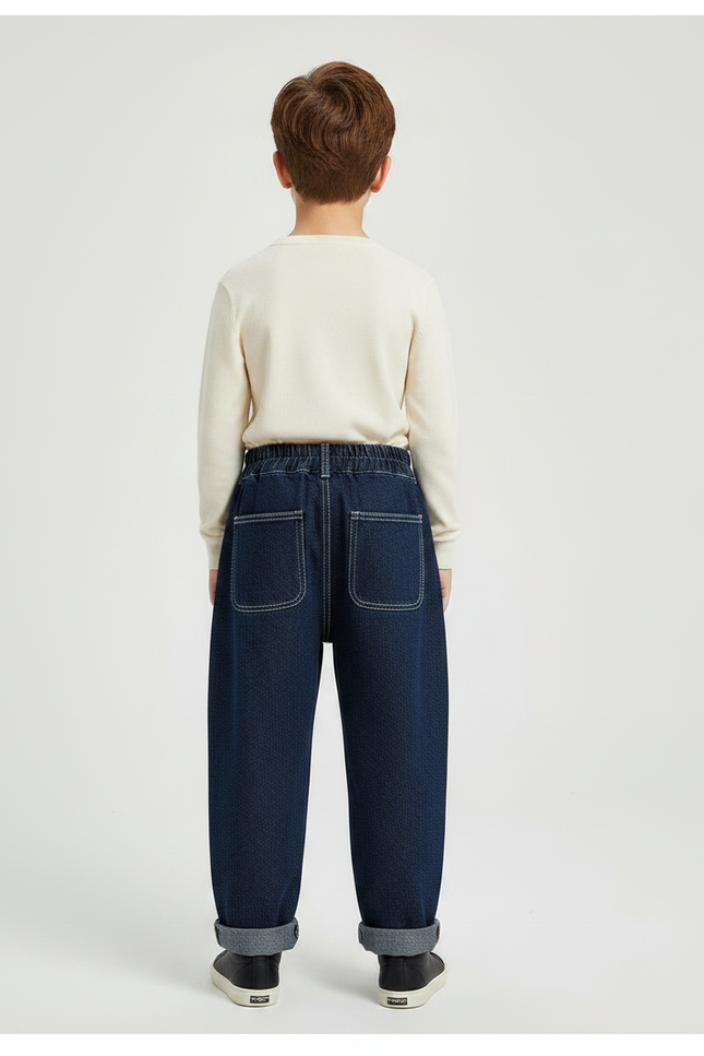 Pantalon Japonais Denim Bleu Ample Décontracté Enfant - Marine Jean - vue 2