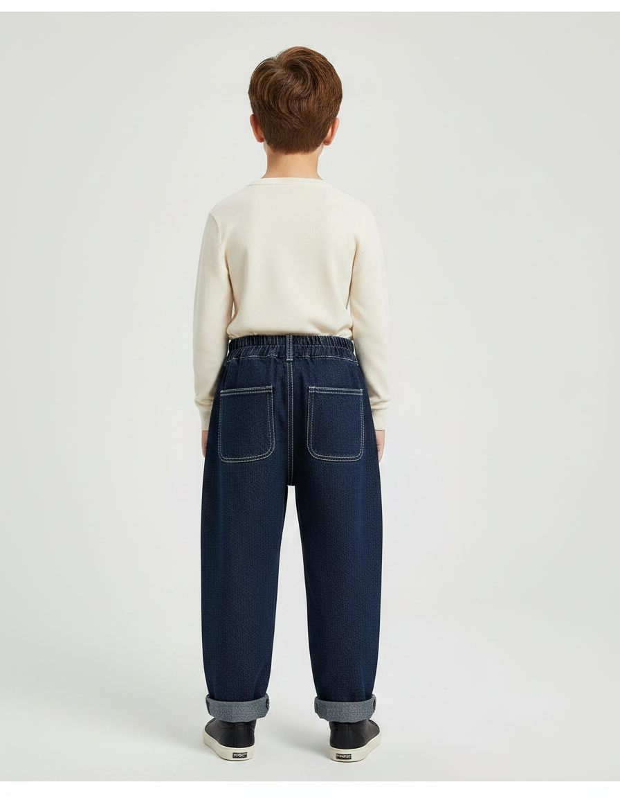 Pantalon Japonais Denim Bleu Ample Décontracté Enfant - Marine Jean - vue 2