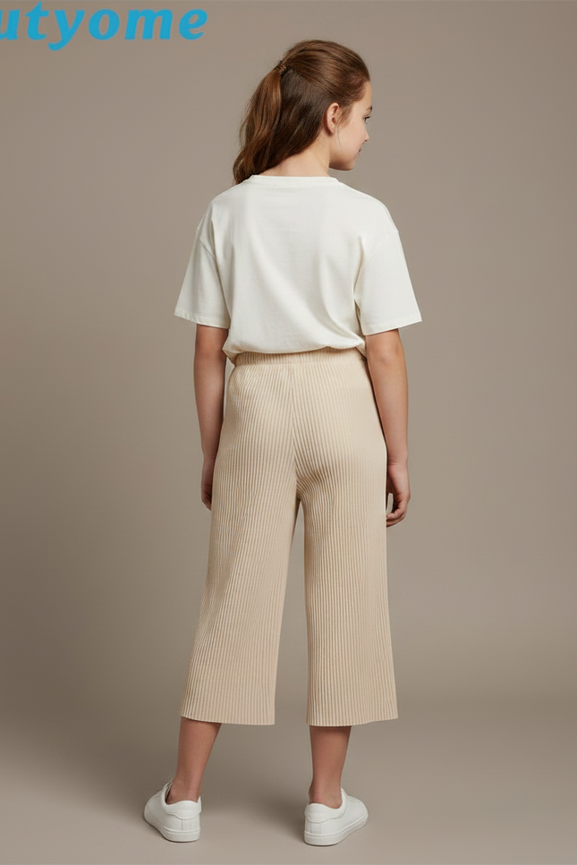 Pantalon Japonais Plissé Ample Beige Décontracté Fille - Polyester - vue 2