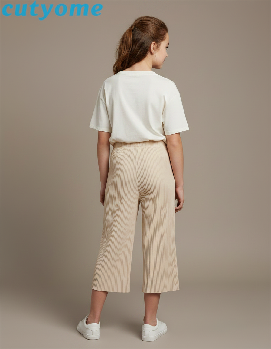 Pantalon Japonais Plissé Ample Beige Décontracté Fille - Polyester - vue 2