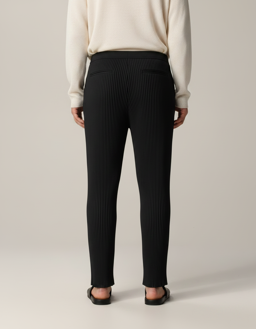 Pantalon Japonais Noir Plissé Ample Décontracté Homme - Polyester - vue 2