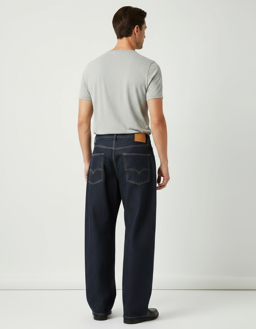 Pantalon Japonais Denim Ample Foncé Homme - Marine Jean - vue 2