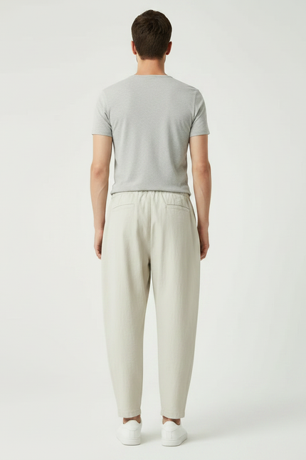 Pantalon Japonais Lin Beige Ample Décontracté Homme - vue 2