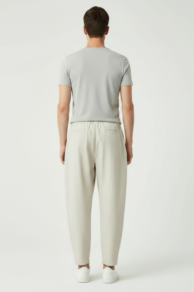 Pantalon Japonais Lin Beige Ample Décontracté Homme - vue 2