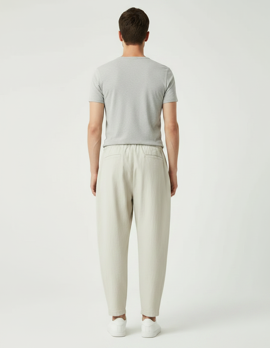 Pantalon Japonais Lin Beige Ample Décontracté Homme - vue 2