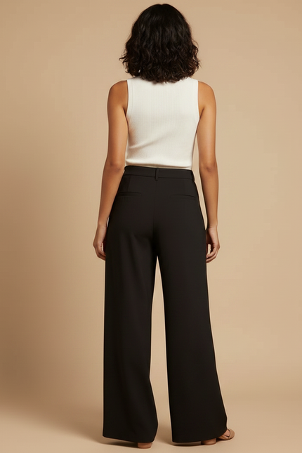Pantalon Japonais Noir Fluide Ample Femme Élégant - Viscose - vue 2
