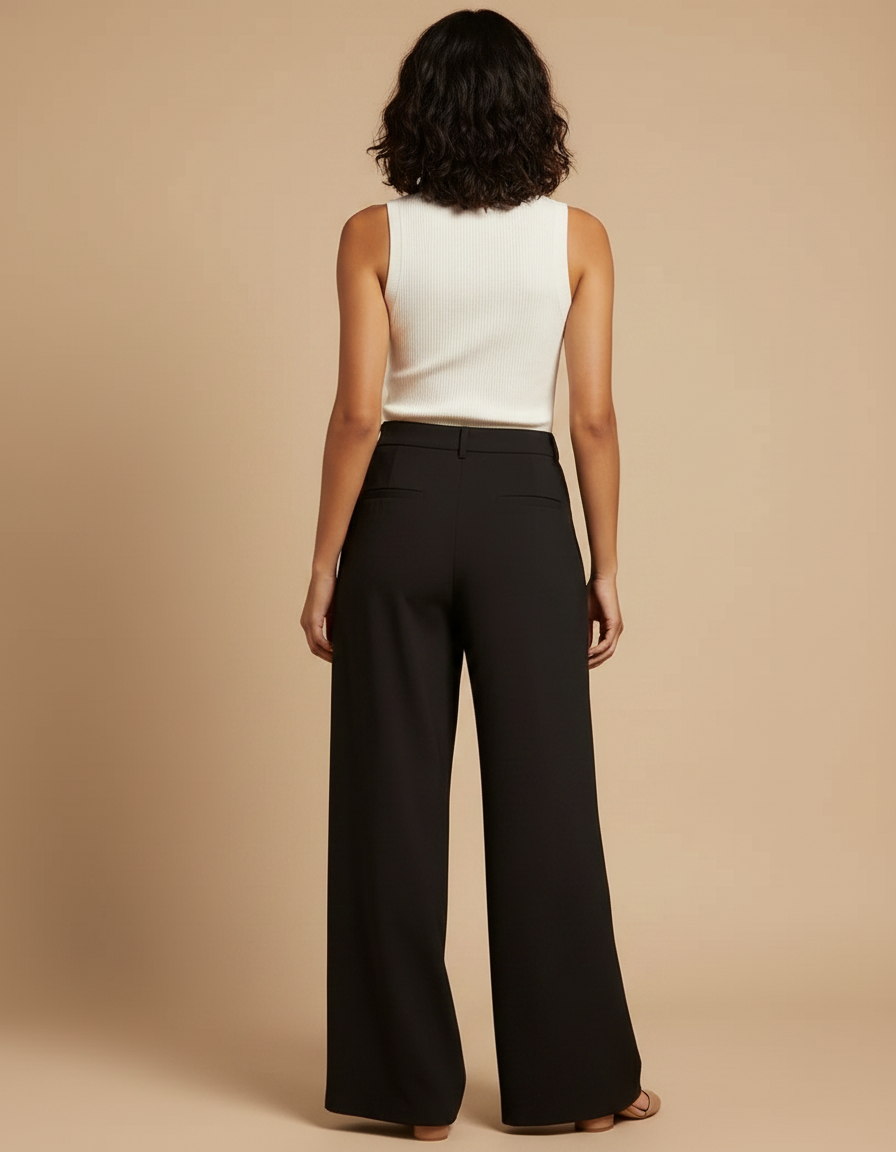Pantalon Japonais Noir Fluide Ample Femme Élégant - Viscose - vue 2