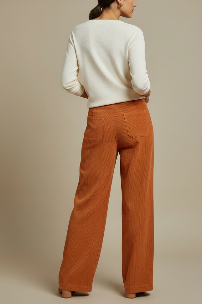 Pantalon Japonais Velours Côtelé Ample Évasé Orange Poches - Cordé - vue 2