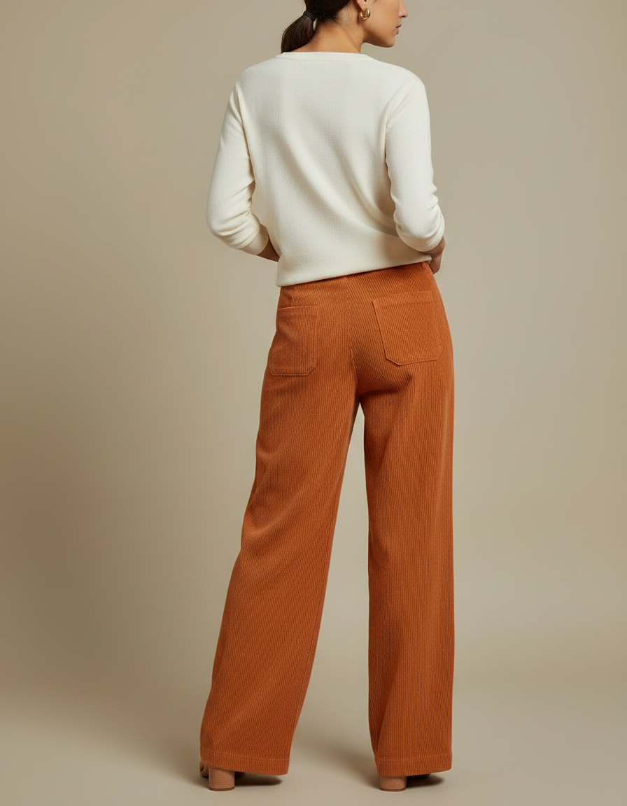Pantalon Japonais Velours Côtelé Ample Évasé Orange Poches - Cordé - vue 2