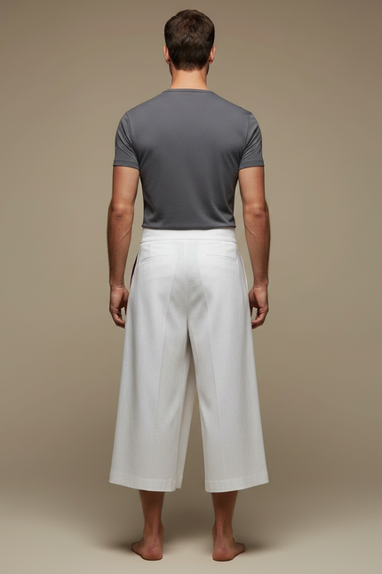 Pantalon Japonais Blanc Ample Ceinture Violette Homme - Lin - vue 2