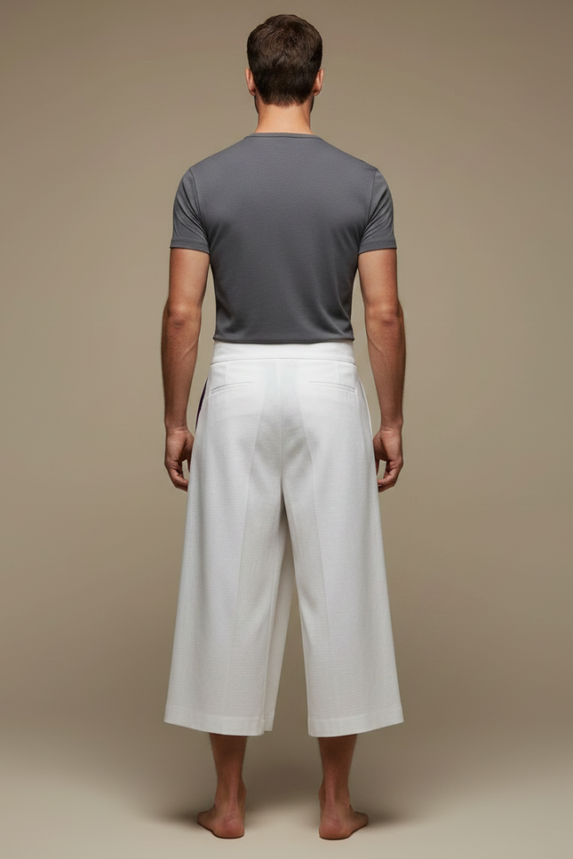 Pantalon Japonais Blanc Ample Ceinture Violette Homme - Lin - vue 2