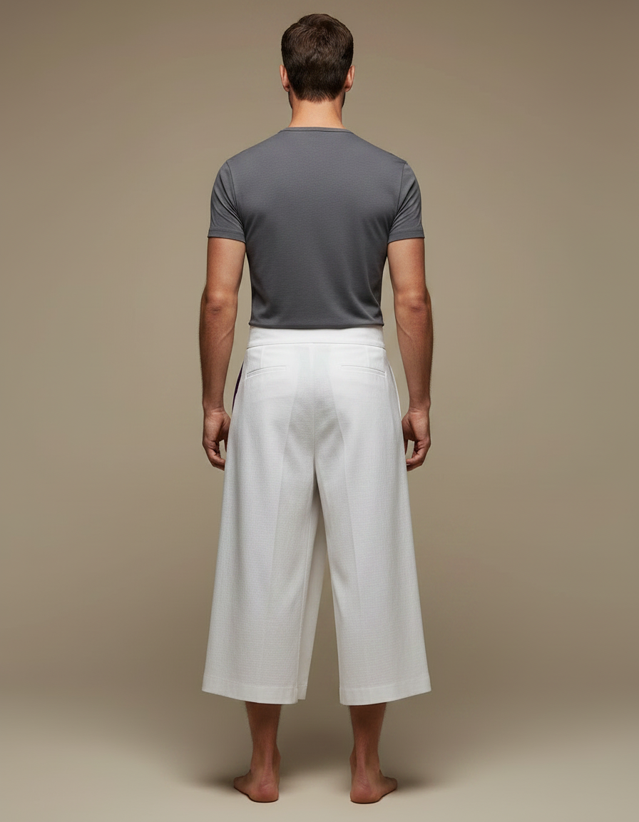 Pantalon Japonais Blanc Ample Ceinture Violette Homme - Lin - vue 2