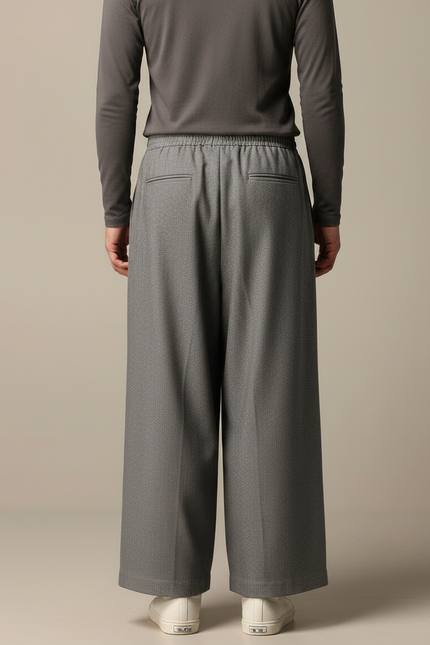Pantalon Japonais Gris Ample Plissé Décontracté Unisexe - Gabardine - vue 2