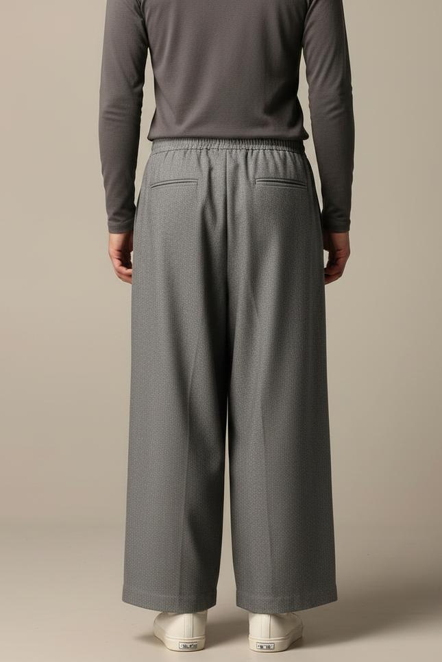 Pantalon Japonais Gris Ample Plissé Décontracté Unisexe - Gabardine - vue 2