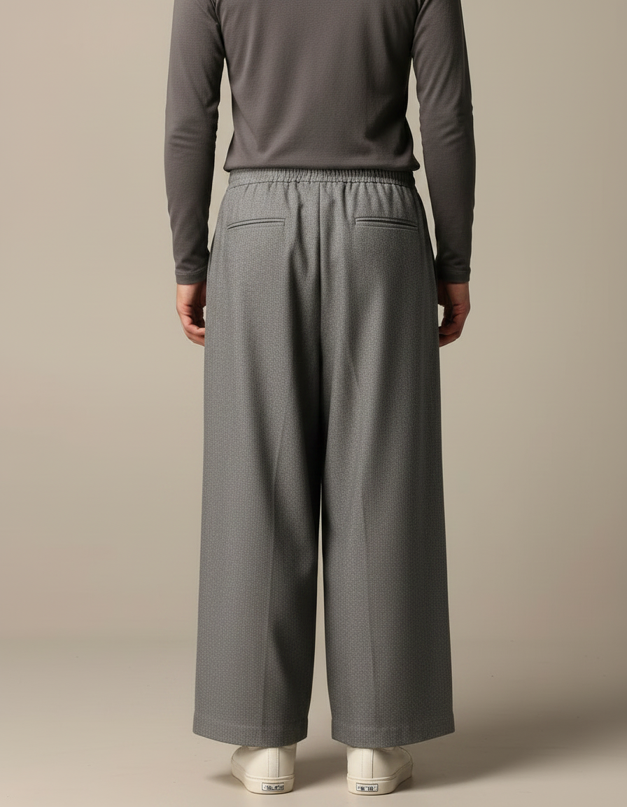 Pantalon Japonais Gris Ample Plissé Décontracté Unisexe - Gabardine - vue 2
