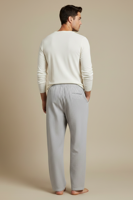 Pantalon Japonais Gris Ample Coton Lin Décontracté - vue 2