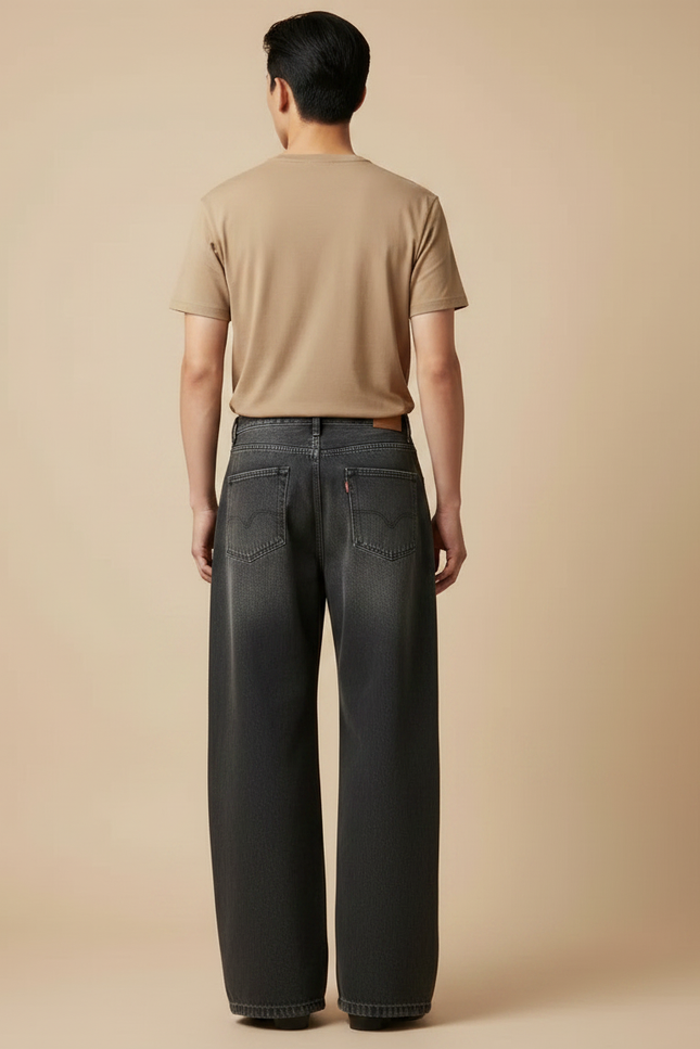 Pantalon Japonais Denim Gris Ample Fendu Unisexe - Jean - vue 2