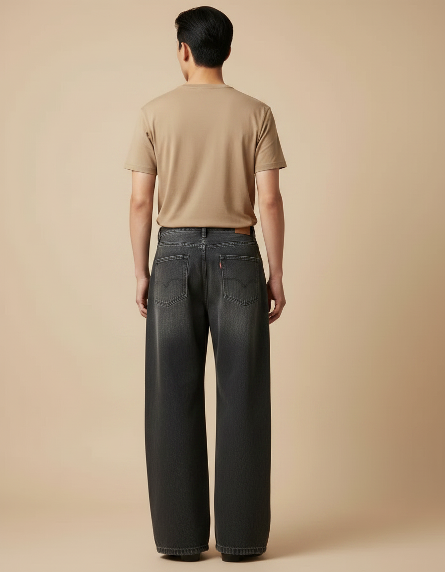 Pantalon Japonais Denim Gris Ample Fendu Unisexe - Jean - vue 2