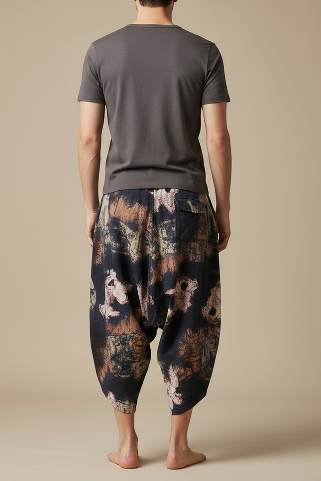 Pantalon Japonais Sarouel Imprimé Floral Ample Décontracté Homme - Lin - vue 2