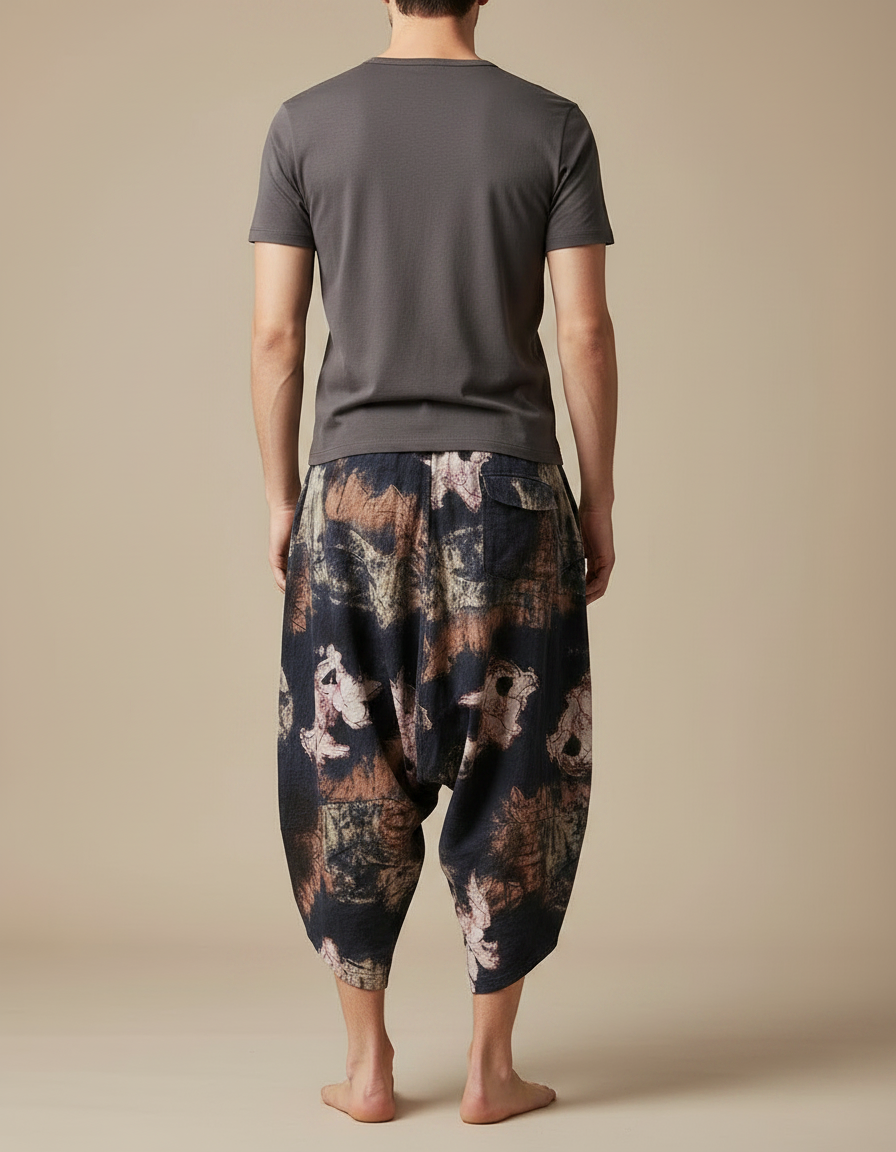 Pantalon Japonais Sarouel Imprimé Floral Ample Décontracté Homme - Lin - vue 2