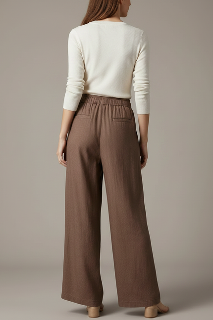 Pantalon Japonais Marron Lin Ample Fluide Femme - vue 2