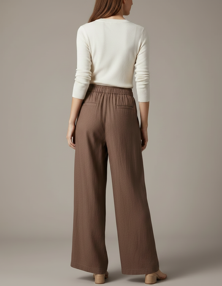 Pantalon Japonais Marron Lin Ample Fluide Femme - vue 2