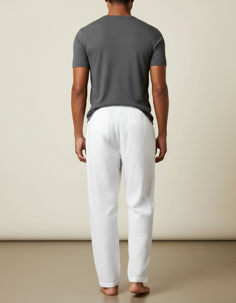 Pantalon Japonais Blanc Lin Ample Décontracté Léger - vue 2
