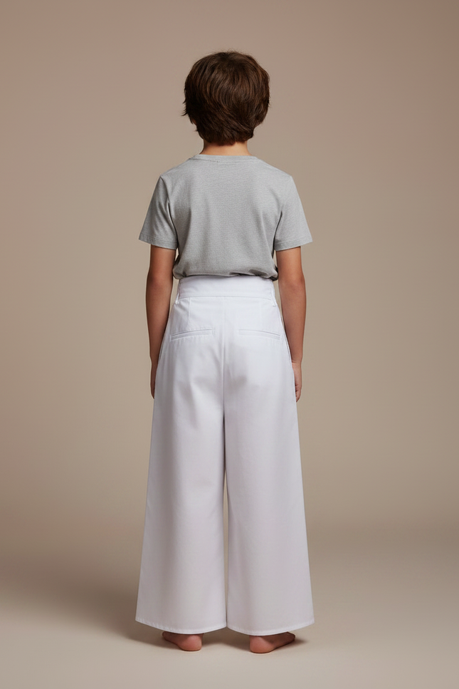 Pantalon Japonais Blanc Plissé Ample Ceinturé Coton Enfant - vue 2