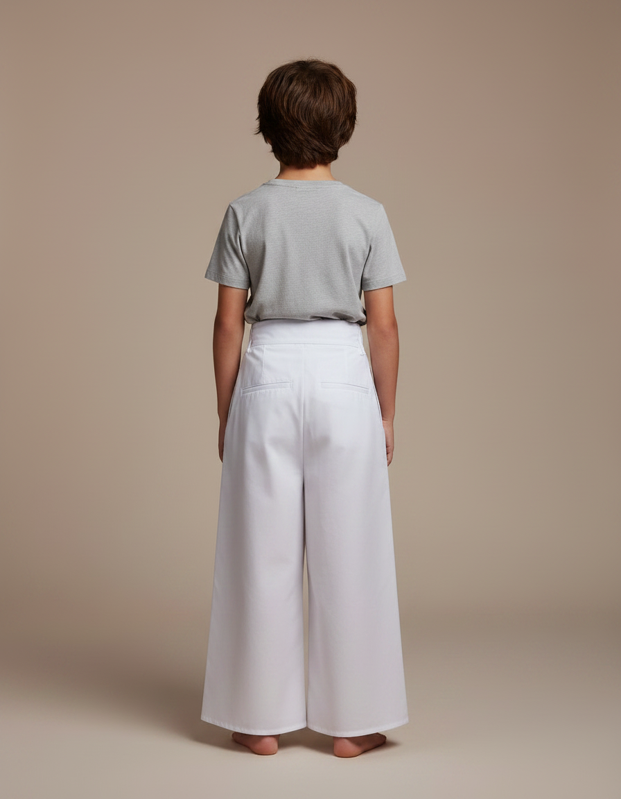 Pantalon Japonais Blanc Plissé Ample Ceinturé Coton Enfant - vue 2