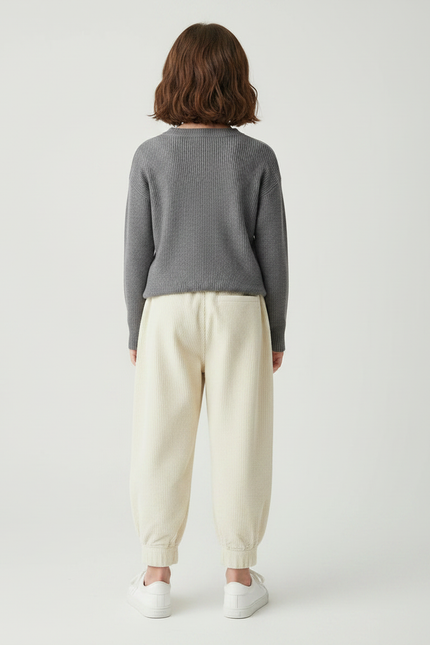 Pantalon Japonais Velours Côtelé Beige Ample Confortable Enfant - Cordé - vue 2