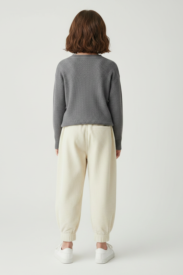Pantalon Japonais Velours Côtelé Beige Ample Confortable Enfant - Cordé - vue 2