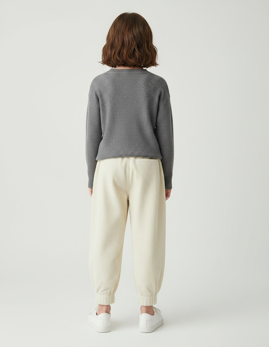 Pantalon Japonais Velours Côtelé Beige Ample Confortable Enfant - Cordé - vue 2