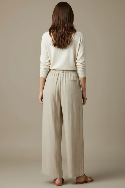 Pantalon Japonais Beige Lin Ample Fluide Femme - vue 2