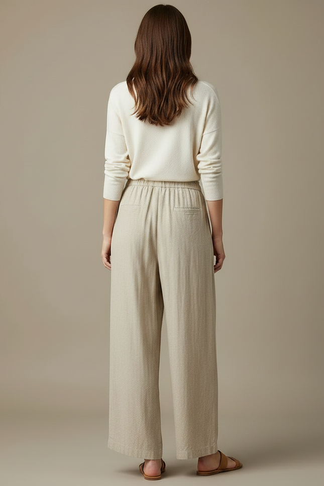 Pantalon Japonais Beige Lin Ample Fluide Femme - vue 2