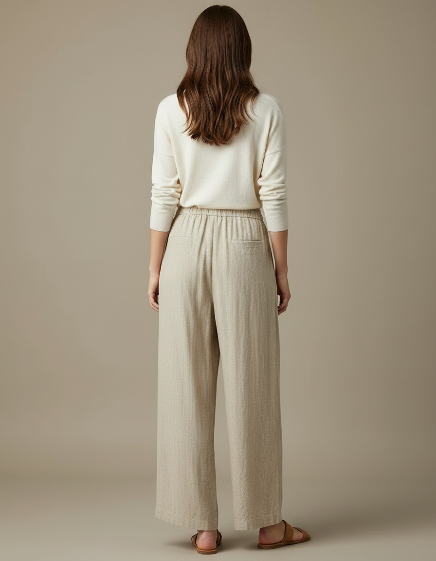 Pantalon Japonais Beige Lin Ample Fluide Femme - vue 2