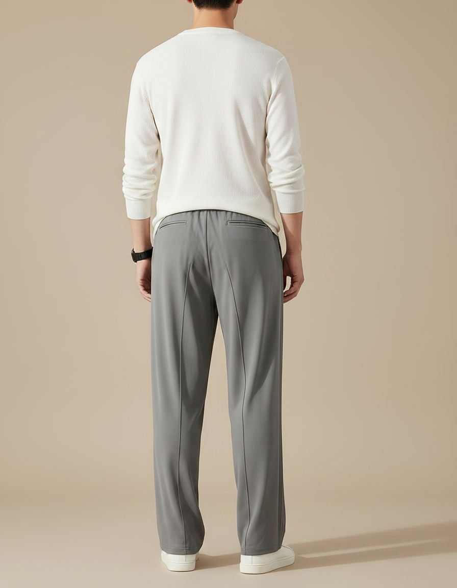 Pantalon Japonais Gris Droit Fluide Plissé Minimaliste - Polyester - vue 2